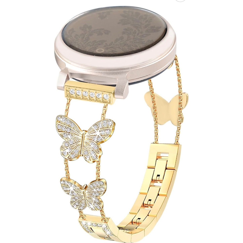 Gold Butterfly Bling Band for Garmin Lily 2 Classic Active 14mm Diamond Strap